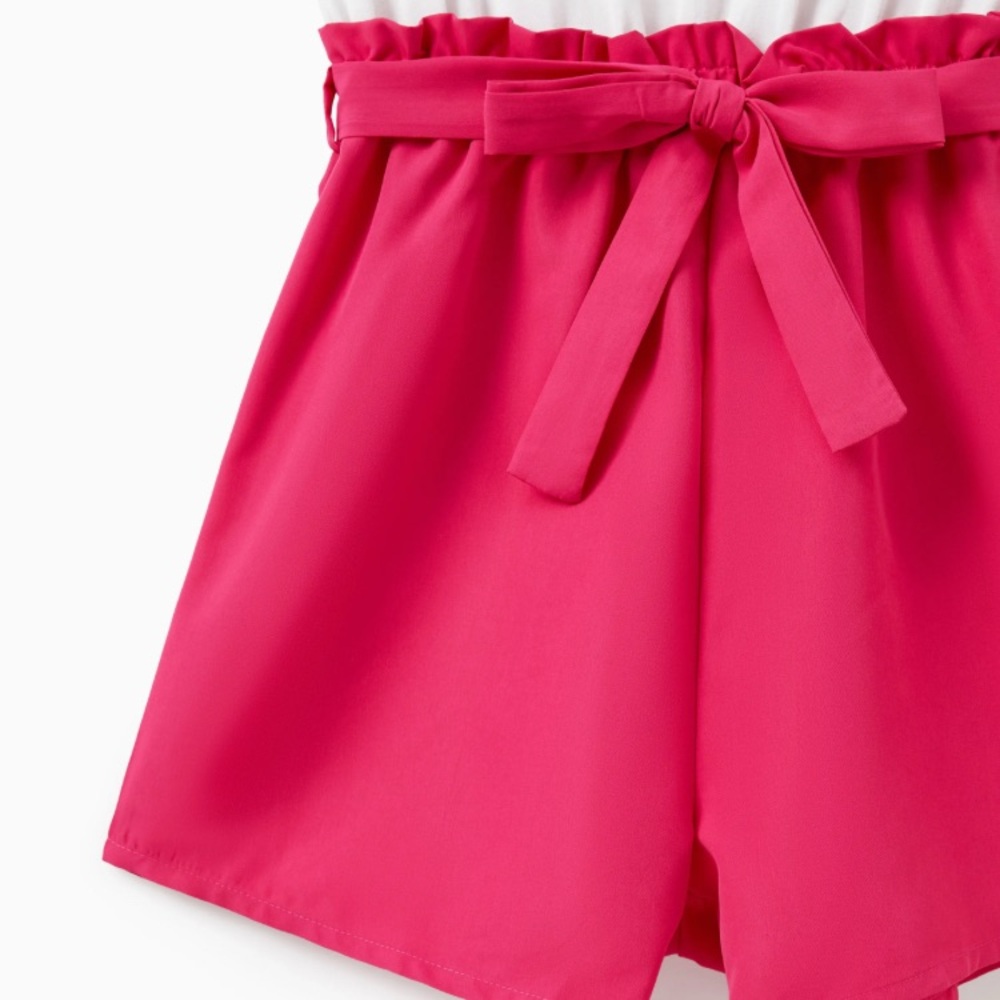 Women Barbie Letter Print Belted Combo Tank Hot Pink Rompers - Picture 7 of 9